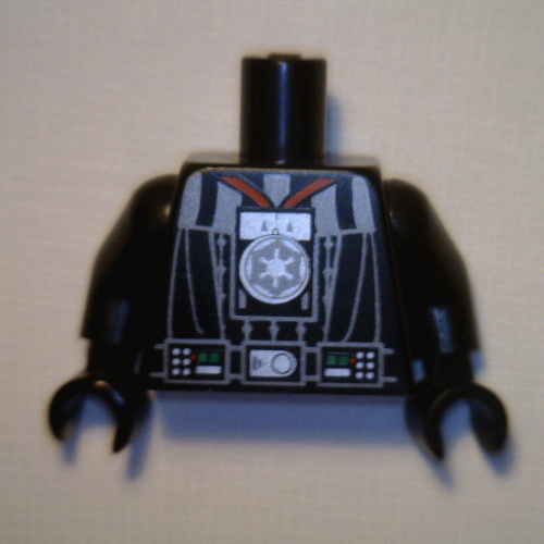 Visuel indicatif Rebrickable de Torse, Dark Vador costume impérial logo médaille motif imprimé, bras et mains noirs (Torso, Darth Vader Suit Imperial Logo Medal Print, Black Arms and Hands)