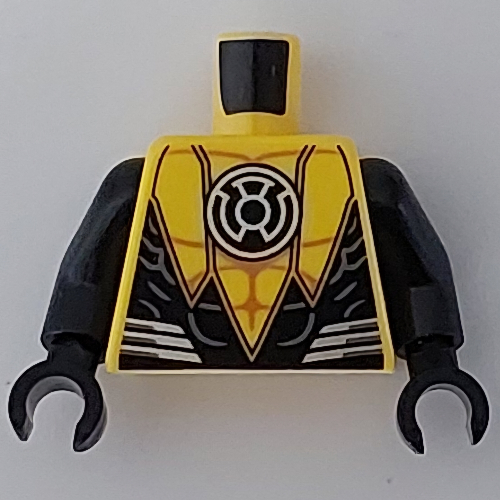 Visuel indicatif Rebrickable de Torse, Muscles, Lanterne jaune Logo imprimé, bras et mains noirs (Torso, Muscles, Yellow Lantern Logo Print, Black Arms and Hands)