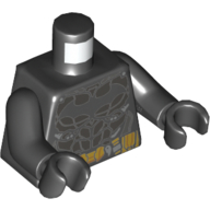 Visuel indicatif Rebrickable de Torse, armure avec logo chauve-souris noire, pectoral en titane perle, motif imprimé ceinture utilitaire or, bras et mains noirs (Torso, Armor with Black Bat Logo, Pearl Titanium Breastplate, Gold Utility Belt Print, Black Arms and Hands)