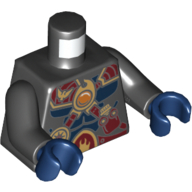 Visuel indicatif Rebrickable de Torse, muscles, sangles rouge foncé et armure et feu chi emblème motif imprimé, bras noirs, mains bleu foncé (Torso, Muscles, Dark Red Straps and Armor and Fire Chi Emblem Print, Black Arms, Dark Blue Hands)