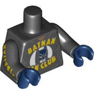 Torse, sweat à capuche avec "Batman Fan Club" et motif imprimé Batman Face, motif : bras noirs avec inscription "#1 Batfan", mains bleu foncé (Torso, Hoodie with "Batman Fan Club" and Batman Face Print, Black Arms with "#1 Batfan" Print, Dark Blue Hands)