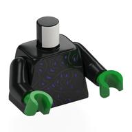 Visuel indicatif Rebrickable de Torse, décorations violet foncé motif imprimé, bras noirs, mains vert vif (Torso, Dark Purple Decorations Print, Black Arms, Bright Green Hands)