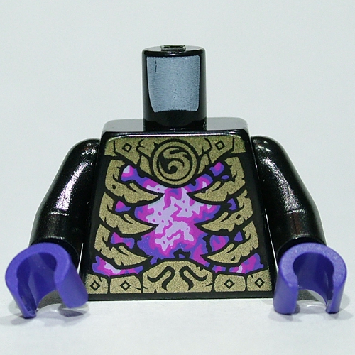 Torse, côtes dorées, ceinture, motif imprimé poitrine violette/rose, bras noirs, mains pourpre foncé (Torso, Gold Ribs, Belt, Purple/Pink Chest Print, Black Arms, Dark Purple Hands)