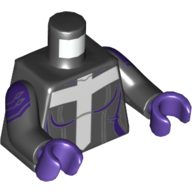 Visuel indicatif Rebrickable de Torse, corps avec motif imprimé croix blanche (t), bras noirs avec motif imprimé épaule violet foncé, mains pourpre foncé (Torso, Bodysuit with White Cross (T) Print, Black Arms with Dark Purple Shoulder Print, Dark Purple Hands)