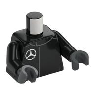 Visuel indicatif Rebrickable de Torse, Veste de course, Blanc Mercedes Logo imprimé, bras noirs, mains gris bleuté foncé (Torso, Racing Jacket, White Mercedes Logo Print, Black Arms, Dark Bluish Gray Hands)
