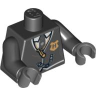 Visuel indicatif Rebrickable de Torse, costume et cravate avec motif imprimé de crête de Poudlard, bras noirs, mains gris bleuté foncé (Torso, Suit and Tie with Hogwarts Crest Print, Black Arms, Dark Bluish Gray Hands)