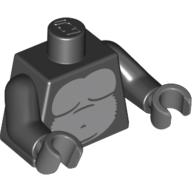 Torse, costume avec corps de gorille gris bleuté clair et fermeture à glissière sur le dos motif imprimé, bras noirs, mains gris bleuté foncé (Torso, Suit with Light Bluish Gray Gorilla Body and Zipper on Back Print, Black Arms, Dark Bluish Gray Hands)