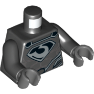 Torse, chemise avec muscles, emblème de poitrine en argent zod et boucle de ceinture ovale motif imprimé, bras noirs, mains gris bleuté foncé (Torso, Shirt with Muscles, Zod Silver Chest Emblem and Oval Belt Buckle Print, Black Arms, Dark Bluish Gray Hands)