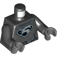 Visuel indicatif Rebrickable de Torse, chemise avec emblème de poitrine en argent faora et boucle de ceinture ovale motif imprimé, bras noirs, mains gris bleuté foncé (Torso, Shirt with Faora Silver Chest Emblem and Oval Belt Buckle Print, Black Arms, Dark Bluish Gray Hands)