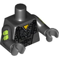 Visuel indicatif Rebrickable de Torse, armure avec motif imprimé Triangle jaune et panneaux et engrenages, bras noirs, mains gris bleuté foncé (Torso, Armor with Yellow Triangle and Panels and Gears Print, Black Arms, Dark Bluish Gray Hands)