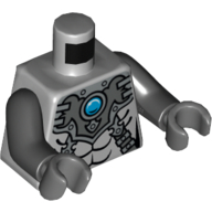 Visuel indicatif Rebrickable de Torse, armure avec des sangles et un bijou rond bleu (chi) imprimé, bras noirs, mains gris bleuté foncé (Torso, Armor with Straps and Blue Round Jewel (Chi) Print, Black Arms, Dark Bluish Gray Hands)