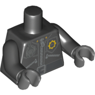 Visuel indicatif Rebrickable de Torse, Veste avec 3 fermetures éclair, tête de minifigurine Insigne de police, Motif imprimé Radio et Ceinture (imprimé sur le devant seulement), bras noirs, mains gris bleuté foncé (Torso, Jacket with 3 Zippers, Minifig Head Police Badge, Radio and Belt Print (Print on Front Only), Black Arms, Dark Bluish Gray Hands)