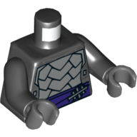 Visuel indicatif Rebrickable de Torse, armure avec ceinture violet foncé avec fermoir argenté, motif imprimé bord gris bleuté foncé, bras noirs, mains gris bleuté foncé (Torso, Armor with Dark Purple Belt with Silver Clasp, Dark Bluish Gray Trim Print, Black Arms, Dark Bluish Gray Hands)