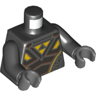 Torse, armure perles plaques de titane avec garniture de cuivre et des triangles jaunes (Blacktron i logo) motif imprimé, bras noirs, mains gris bleuté foncé (Torso, Armor Pearl Titanium Plates with Copper Trim and Yellow Triangles (Blacktron I Logo) Print, Black Arms, Dark Bluish Gray Hands)