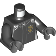 Visuel indicatif Rebrickable de Torse, veste de course, logo lamborghini motif imprimé, bras noirs, mains gris bleuté foncé (Torso, Racing Jacket, Lamborghini Logo Print, Black Arms, Dark Bluish Gray Hands)