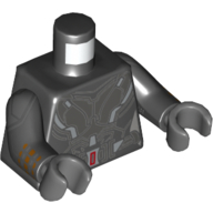 Visuel indicatif Rebrickable de Torse, armure, gris bleuté foncé et plaques d'argent, motif : ceinture avec boucle rouge, bras noirs avec motif imprimé plaques d'armure, mains bleutées foncé (Torso, Armor, Dark Bluish Gray and Silver Plates, Belt with Red Buckle Print, Black Arms with Armor Plates Print, Dark Bluish Hands)