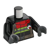 Torse, veste de feu avec col rouge et rayures réfléchissantes / feu logo motif imprimé, bras noirs, mains gris bleuté foncé (Torso, Fire Jacket with Red Collar and Reflective Stripes / Fire Logo Print, Black Arms, Dark Bluish Gray Hands)