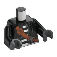 Visuel indicatif Rebrickable de Torse, veste, bracelet brun rougeâtre, chemise rayée noir/blanc motif imprimé, bras noirs, mains gris bleuté foncé (Torso, Jacket, Reddish Brown Strap, Black/White Stripes Shirt Print, Black Arms, Dark Bluish Gray Hands)