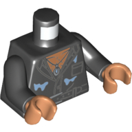 Visuel indicatif Rebrickable de Torse, chemise, ouvert, Poitrine poilue, Marques d'eau, Ceinture et pendentif imprimé (Ian Malcolm), bras noirs, mains nougat (Torso, Shirt, Open, Hairy Chest, Water Marks, Belt and Pendent Print (Ian Malcolm), Black Arms, Nougat Hands)