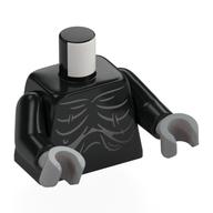 Visuel indicatif Rebrickable de Torse, plis gris bleuté foncé, motif imprimé colonne vertébrale sur le dos, bras noirs, mains gris bleuté clair (Torso, Dark Bluish Grey Creases, Spine on Back Print, Black Arms, Light Bluish Gray Hands)