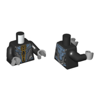 Torse, armure, bleu moyen, or et argent panneaux et garniture motif imprimé, bras noirs, mains gris bleuté clair (Torso, Armor, Medium Blue, Gold, and Silver Panels and Trim Print, Black Arms, Light Bluish Gray Hands)
