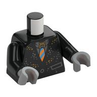 Torse, veste, points argent / or, motif imprimé cravate azur foncé / orange, bras noirs, mains gris bleuté clair (Torso, Jacket, Silver/Gold Dots, Dark Azure/Orange Tie Print, Black Arms, Light Bluish Gray Hands)