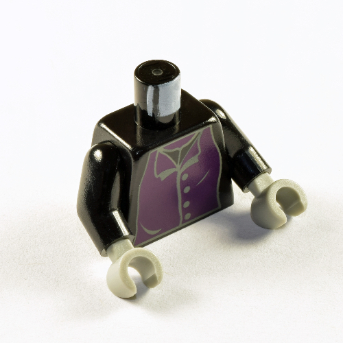 Torse, Chemise violette avec motif imprimé de boutons noirs (professeur Snape), bras noirs, mains gris bleuté clair (Torso, Purple Shirt with Black Buttons Print (Professor Snape), Black Arms, Light Bluish Gray Hands)