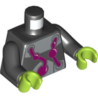 Visuel indicatif Rebrickable de Torse, armure, tubes magenta et plaques d'argent motif imprimé (brainiac), bras noirs, mains vert citron (Torso, Armor, Magenta Tubes and Silver Plates Print (Brainiac), Black Arms, Lime Hands)