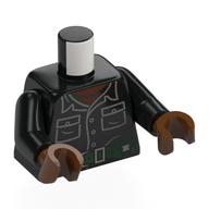 Torse, chemise, poches, boutons, poitrine brun rougeâtre, vert foncé utilitaire ceinture motif imprimé, bras noirs, mains brun rougeâtre (Torso, Shirt, Pockets, Buttons, Reddish Brown Chest, Dark Green Utility Belt Print, Black Arms, Reddish Brown Hands)