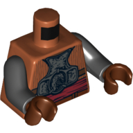 Visuel indicatif Rebrickable de Torse, plaques de blindage avec sangles arrière et motif imprimé ceinture rouge foncé, bras noirs, mains brun rougeâtre (Torso, Armour Plates with Back Straps and Dark Red Sash Print, Black Arms, Reddish Brown Hands)