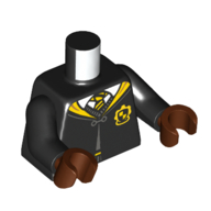 Torse, robe, manteau, cravate jaune, garniture, motif imprimé de blason de moufle, bras noirs, mains brun rougeâtre (Torso, Robe, Cloak, Yellow Tie, Trim, Hufflepuff Crest Print, Black Arms, Reddish Brown Hands)