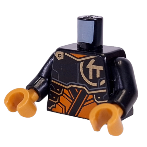 Torse, or asiatique symbole, orange armure motif imprimé, bras noirs, mains or nacré (Torso, Gold Asian Symbol, Orange Armor Print, Black Arms, Pearl Gold Hands)