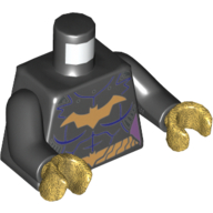 Torse, muscles, Batman logo avec ceinture en or motif imprimé, bras noirs, mains or nacré (Torso, Muscles, Batman Logo with Gold Belt Print, Black Arms, Pearl Gold Hands)
