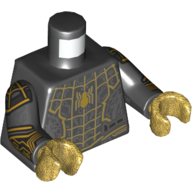 Torse, armure, lignes d'argent, motif imprimé de sangle d'or, bras noirs avec motif imprimé de sangle d'or, mains or nacré (Torso, Armor, Silver Lines, Gold Webbing Print, Black Arms with Gold Webbing Print, Pearl Gold Hands)
