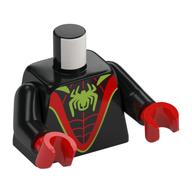 Torse, corps, Sangle rouge et épais 'V', Motif imprimé vert citron Spider, bras noirs, mains rouges (Torso, Bodysuit, Red Webbing and Thick 'V', Lime Spider Print, Black Arms, Red Hands)
