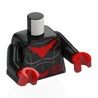 Torse, corps, Symbole Batwoman rouge, Motif imprimé ceinture utilitaire, bras noirs, mains rouges (Torso, Bodysuit, Red Batwoman Symbol, Utility Belt Print, Black Arms, Red Hands)
