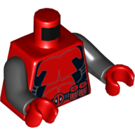 Visuel indicatif Rebrickable de Torse, contour des muscles avec ceinture et motif imprimé côtés noirs, bras noirs, mains rouges (Torso, Muscles Outline with Belt and Black Sides Print, Black Arms, Red Hands)