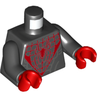 Torse, muscles, sangle rouge et logo araignée motif imprimé, bras noirs, mains rouges (Torso, Muscles, Red Webbing and Spider Logo Print, Black Arms, Red Hands)