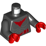 Torse, muscles, logo de chauve-souris rouge et motif imprimé de ceinture utilitaire (batwoman), bras noirs, mains rouges (Torso, Muscles, Red Bat Logo and Utility Belt Print (Batwoman), Black Arms, Red Hands)