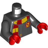 Visuel indicatif Rebrickable de Torse, robe serrée, avec crête de gryffondor et motif imprimé écharpe, bras noirs, mains rouges (Torso, Robe Clasped, with Gryffindor Crest and Scarf Print, Black Arms, Red Hands)