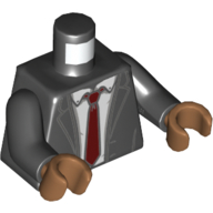 Torse, veste, ouvert sur chemise blanche et motif imprimé cravate rouge foncé, bras noirs, mains nougat moyen (Torso, Jacket, Open over White Shirt and Dark Red Tie Print, Black Arms, Medium Nougat Hands)