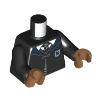 Torse, robe, manteau, bleu foncé garniture, cravate, Serdaigle blason motif imprimé, bras noirs, mains nougat moyen (Torso, Robe, Cloak, Dark Blue Trim, Tie, Ravenclaw Crest Print, Black Arms, Medium Nougat Hands)