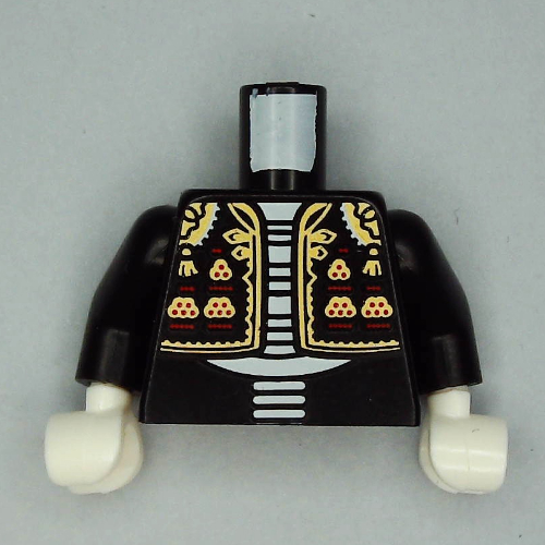 Visuel indicatif Rebrickable de Torse, veste, Bande Mariachi, Blanc Motif imprimé squelette, bras noirs, mains blanches (Torso, Jacket, Mariachi Band, White Skeleton Print, Black Arms, White Hands)
