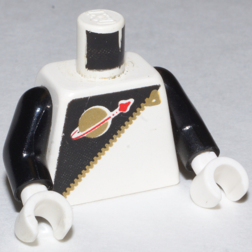 Torse, logo de l'espace classique, futuron motif noir imprimé, bras noirs, mains blanches (Torso, Classic Space Logo, Futuron Black Print, Black Arms, White Hands)