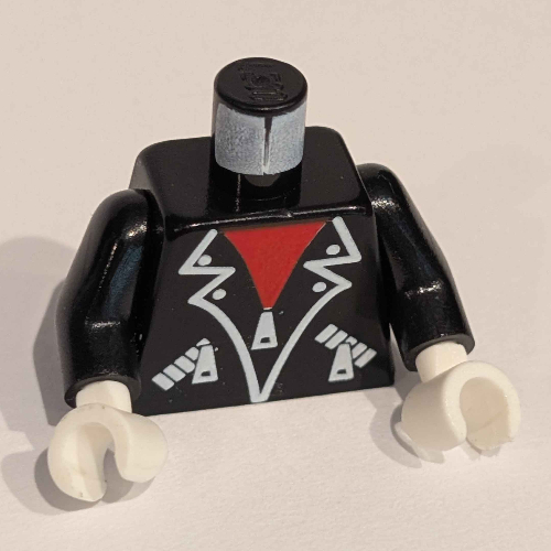 Torse, veste, fermetures éclair blanches, garniture, chemise rouge motif imprimé, bras noirs, mains blanches (Torso, Jacket, White Zippers, Trim, Red Shirt Print, Black Arms, White Hands)