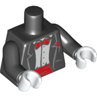 Torse, veste, chemise blanche et noeud papillon rouge et motif imprimé Cummerbund, bras noirs, mains blanches (Torso, Jacket, White Shirt and Red Bow Tie and Cummerbund Print, Black Arms, White Hands)
