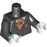 Visuel indicatif Rebrickable de Torse, costume avec cravate orange et argent en poche, agents logo méchant / dollar signe au dos motif imprimé, bras noirs, mains blanches (Torso, Suit with Orange Tie and Cash in Pocket, Agents Villain Logo / Dollar Sign on Back Print, Black Arms, White Hands)