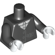 Visuel indicatif Rebrickable de Torse, veste avec boutons, araignée dans le motif imprimé de poche, bras noirs, mains blanches (Torso, Jacket with Buttons, Spider in Pocket Print, Black Arms, White Hands)