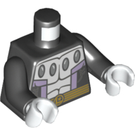Visuel indicatif Rebrickable de Torse, Muscles, 4 ovales, motif : rayures lavande et ceinture dorée, bras noirs, mains blanches (Torso, Muscles, 4 Ovals, Lavender Stripes and Gold Belt Print, Black Arms, White Hands)