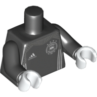 Visuel indicatif Rebrickable de Torse, maillot de football, Adidas Logo imprimé, bras noirs, mains blanches (Torso, Soccer Jersey, Adidas Logo Print, Black Arms, White Hands)